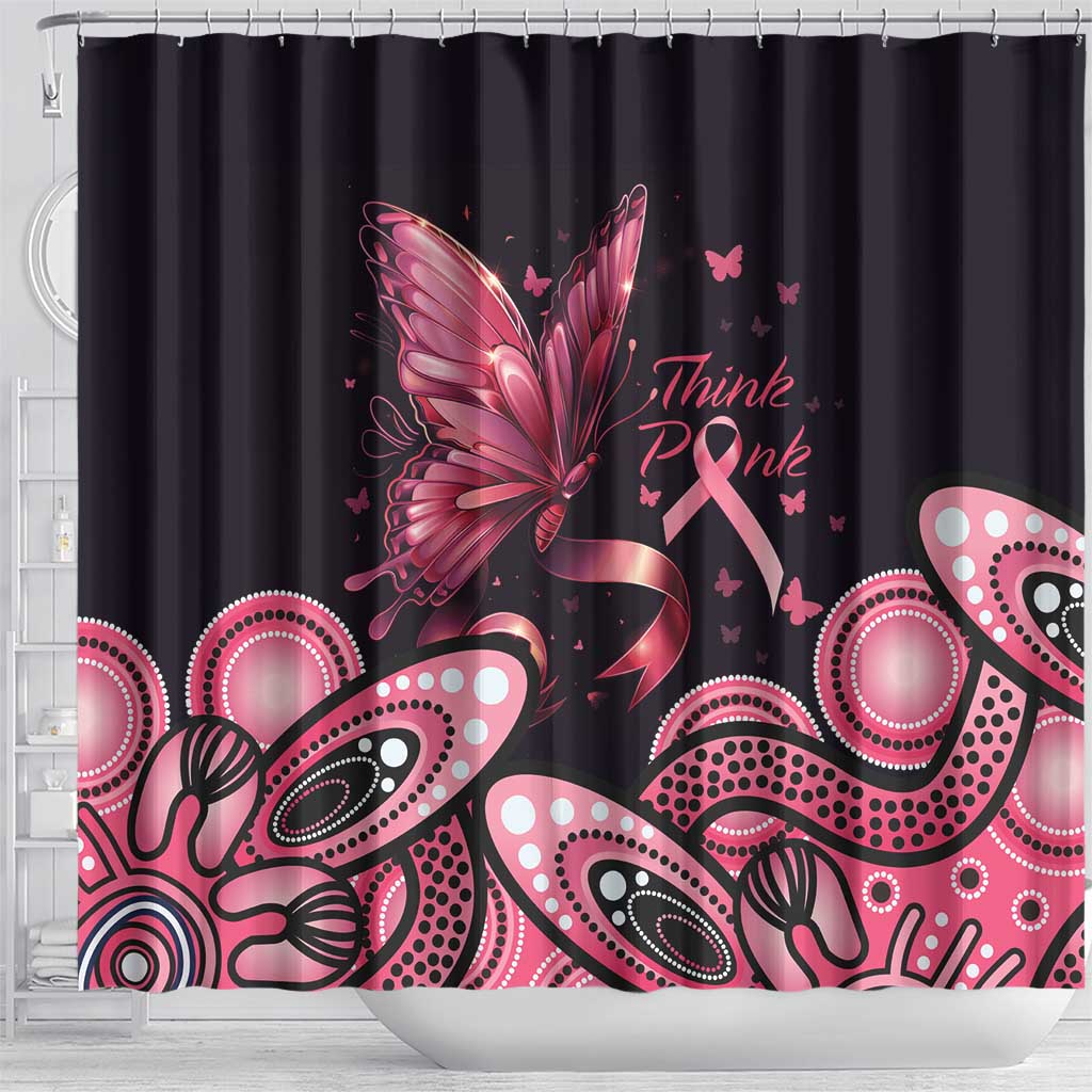 Think Pink Butterfly Ribbon Aboriginal Art Shower Curtain
