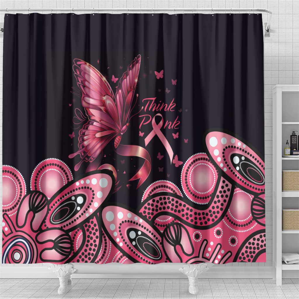 Think Pink Butterfly Ribbon Aboriginal Art Shower Curtain