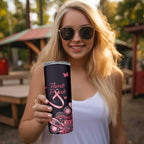 Think Pink Butterfly Ribbon Aboriginal Art Skinny Tumbler