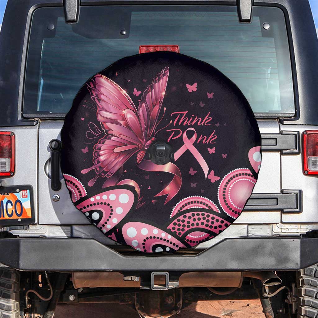 Think Pink Butterfly Ribbon Aboriginal Art Spare Tire Cover