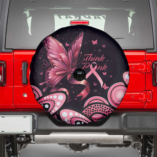 Think Pink Butterfly Ribbon Aboriginal Art Spare Tire Cover