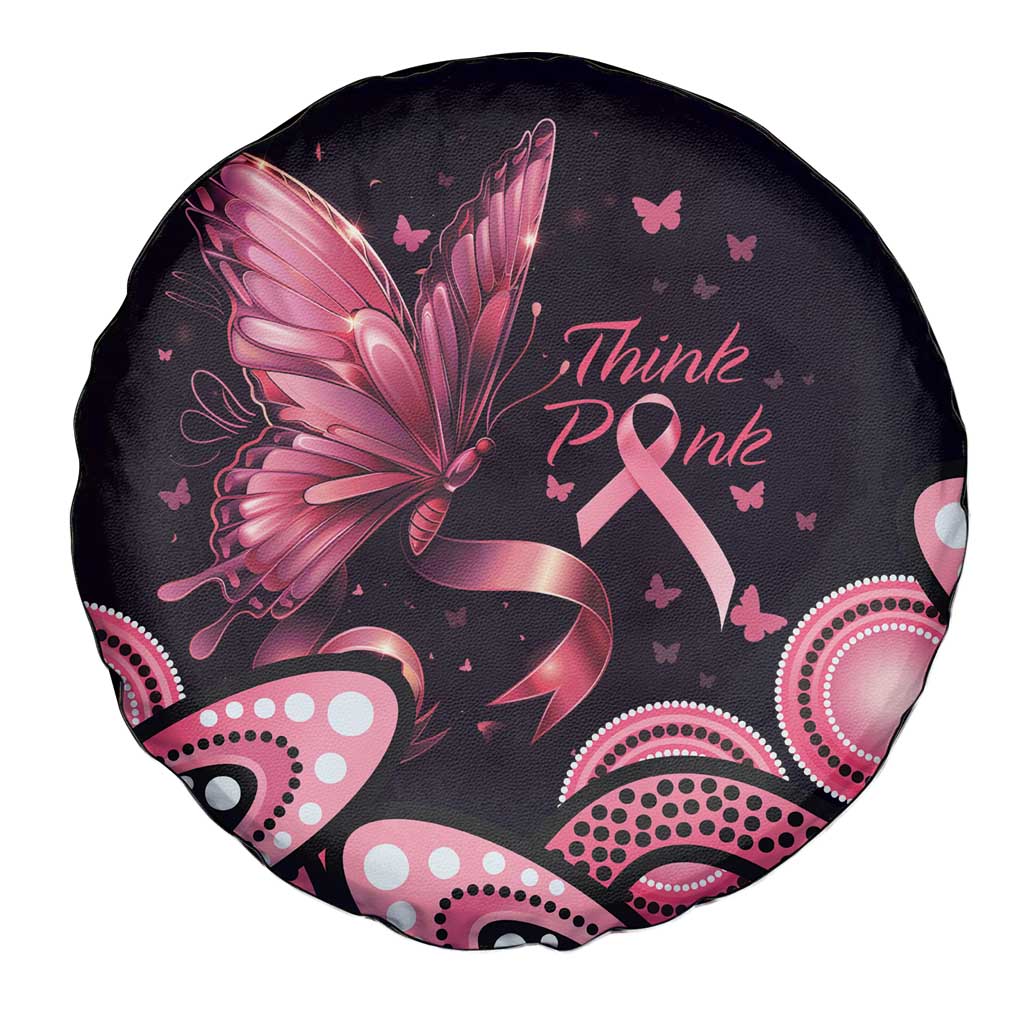Think Pink Butterfly Ribbon Aboriginal Art Spare Tire Cover