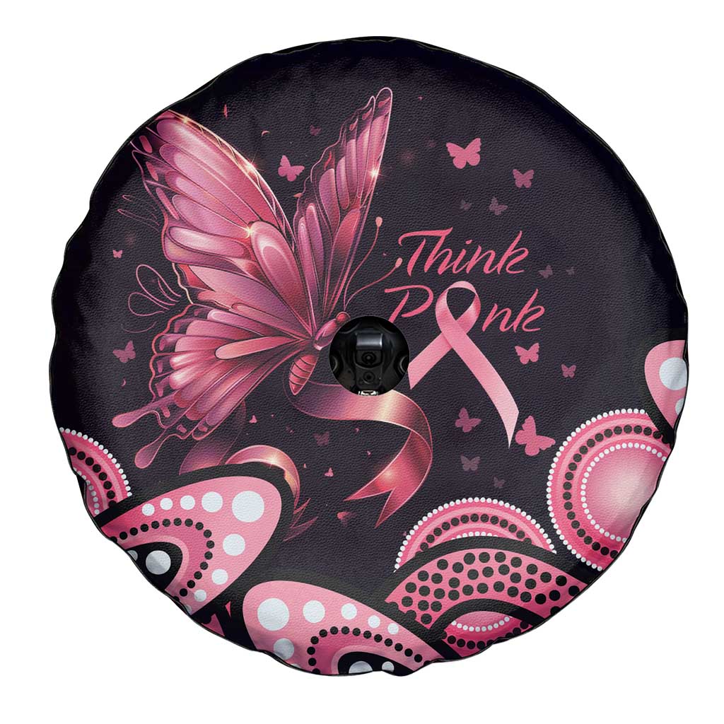 Think Pink Butterfly Ribbon Aboriginal Art Spare Tire Cover