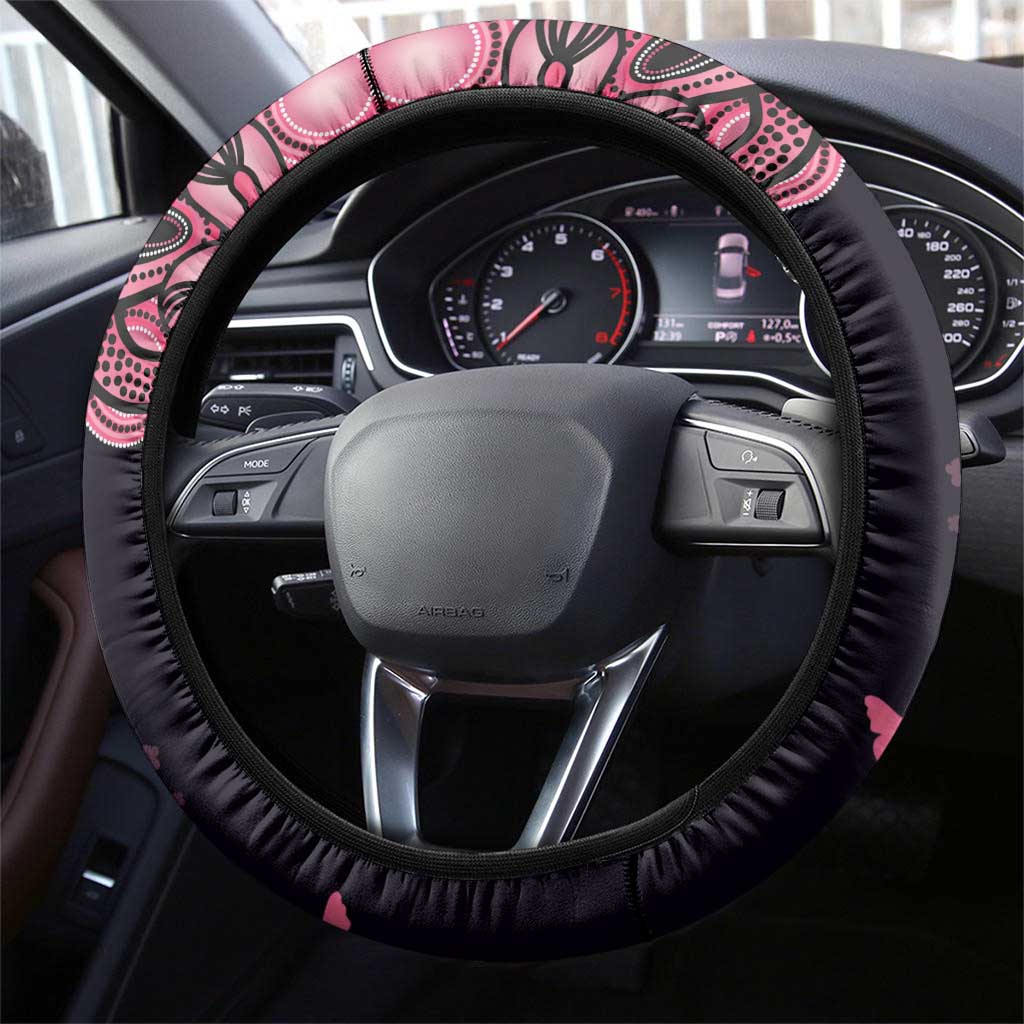 Think Pink Butterfly Ribbon Aboriginal Art Steering Wheel Cover