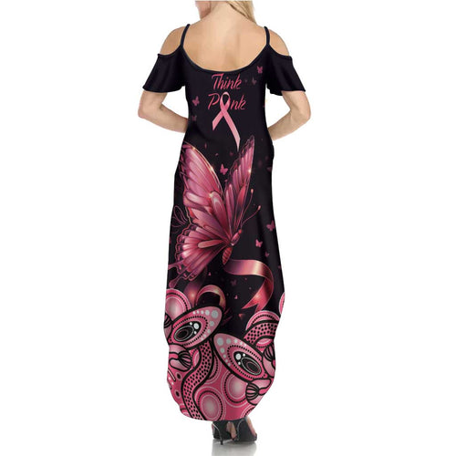 Think Pink Butterfly Ribbon Aboriginal Art Summer Maxi Dress
