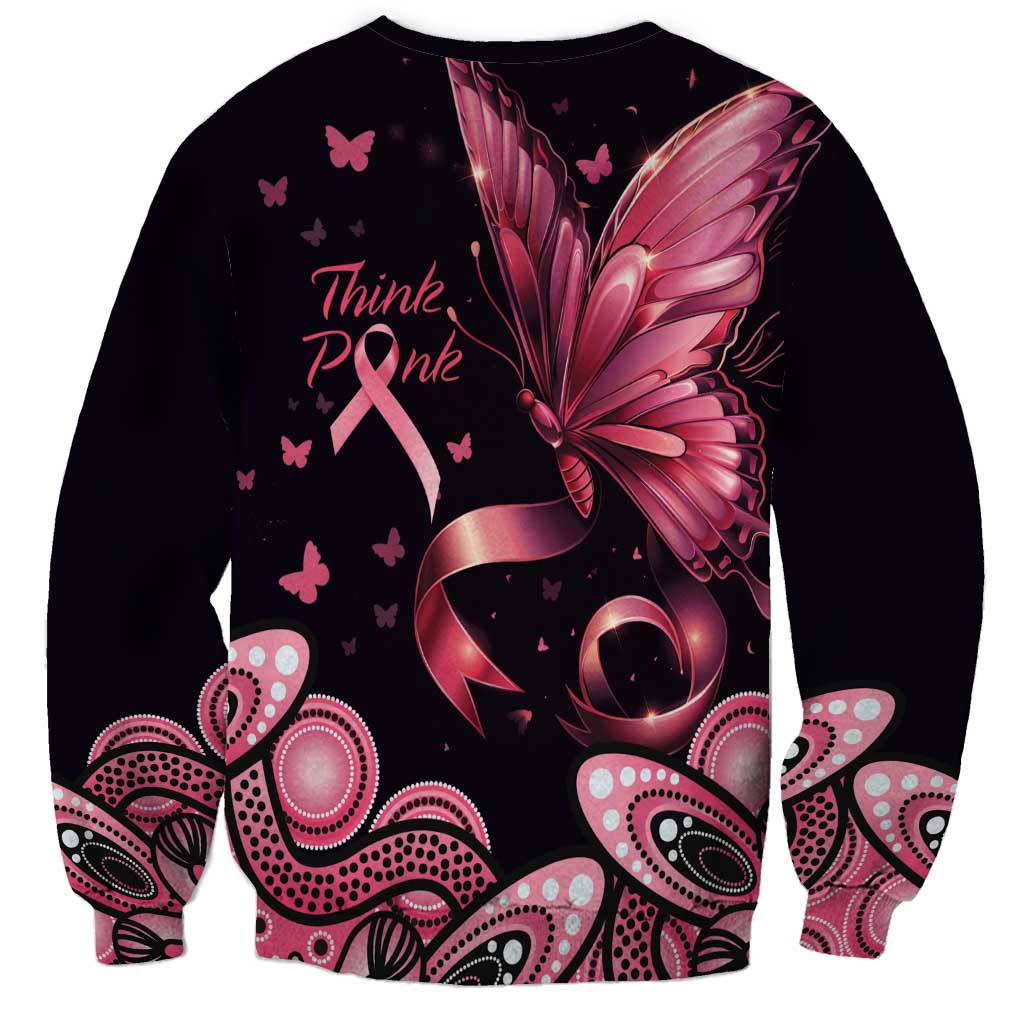 Think Pink Butterfly Ribbon Aboriginal Art Sweatshirt