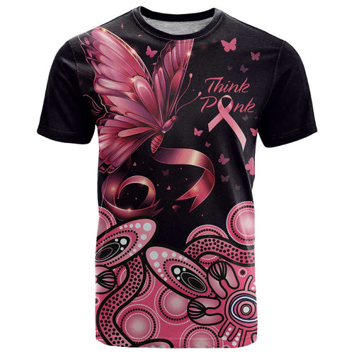 Think Pink Butterfly Ribbon Aboriginal Art T Shirt