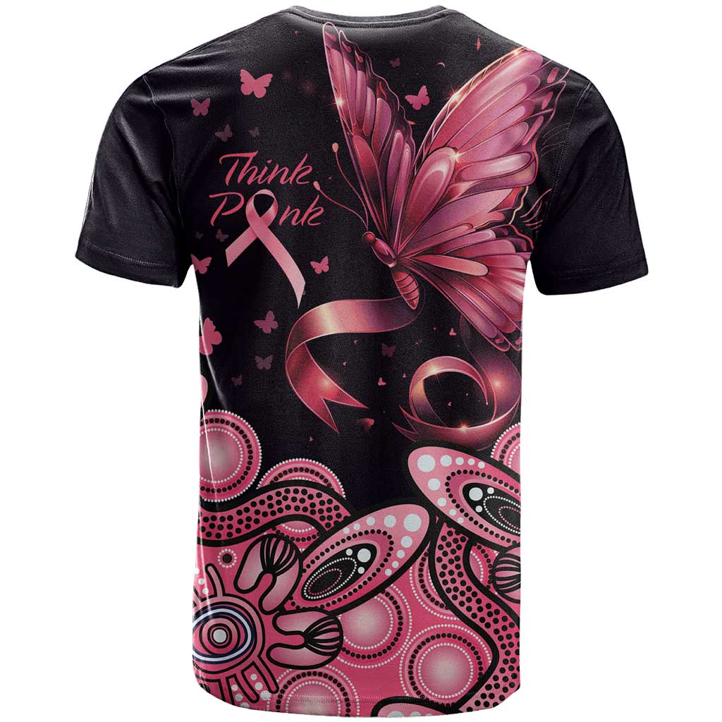 Think Pink Butterfly Ribbon Aboriginal Art T Shirt