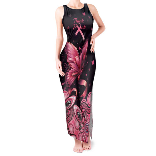 Think Pink Butterfly Ribbon Aboriginal Art Tank Maxi Dress