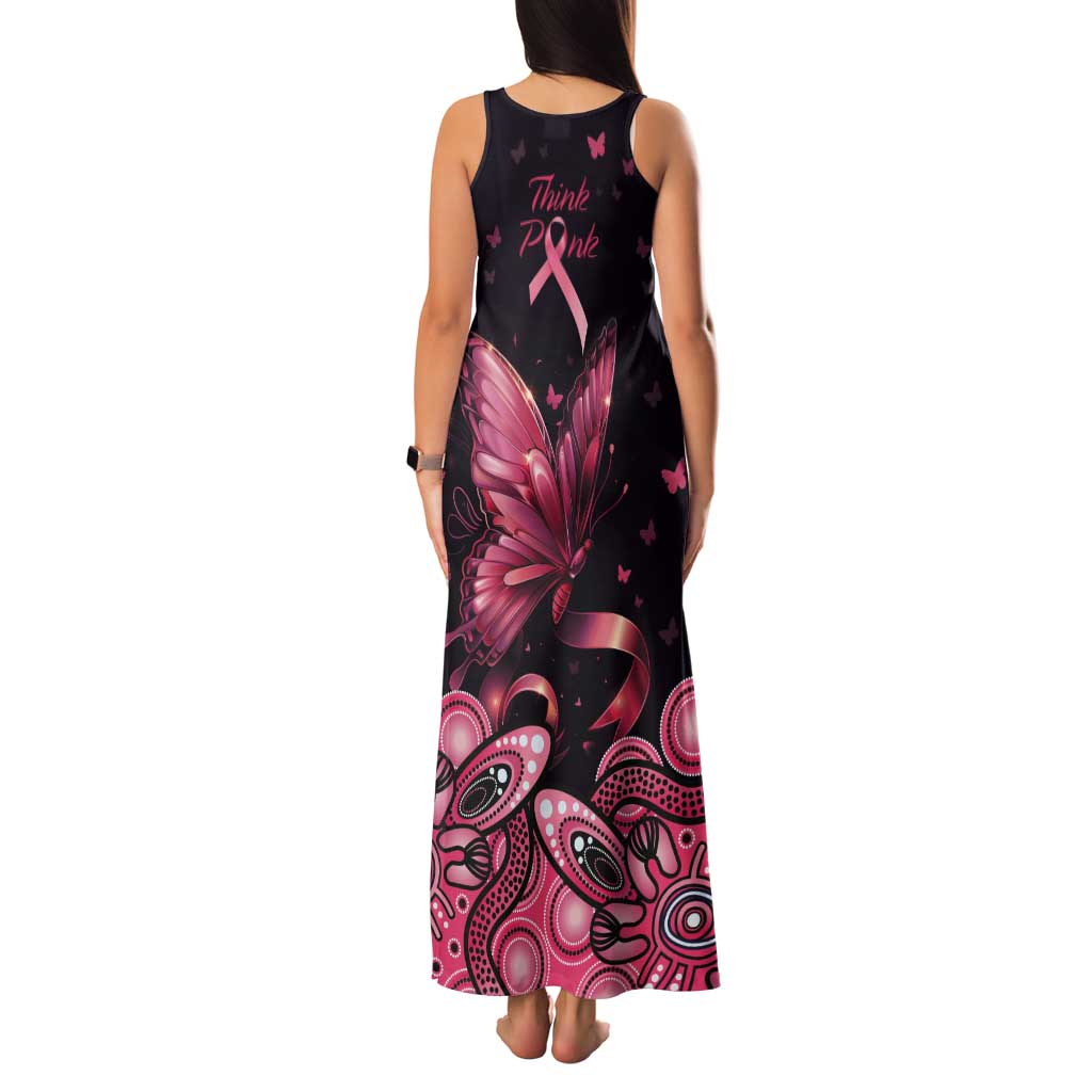Think Pink Butterfly Ribbon Aboriginal Art Tank Maxi Dress