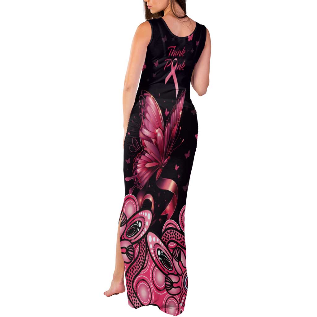 Think Pink Butterfly Ribbon Aboriginal Art Tank Maxi Dress
