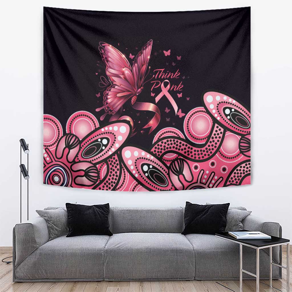 Think Pink Butterfly Ribbon Aboriginal Art Tapestry