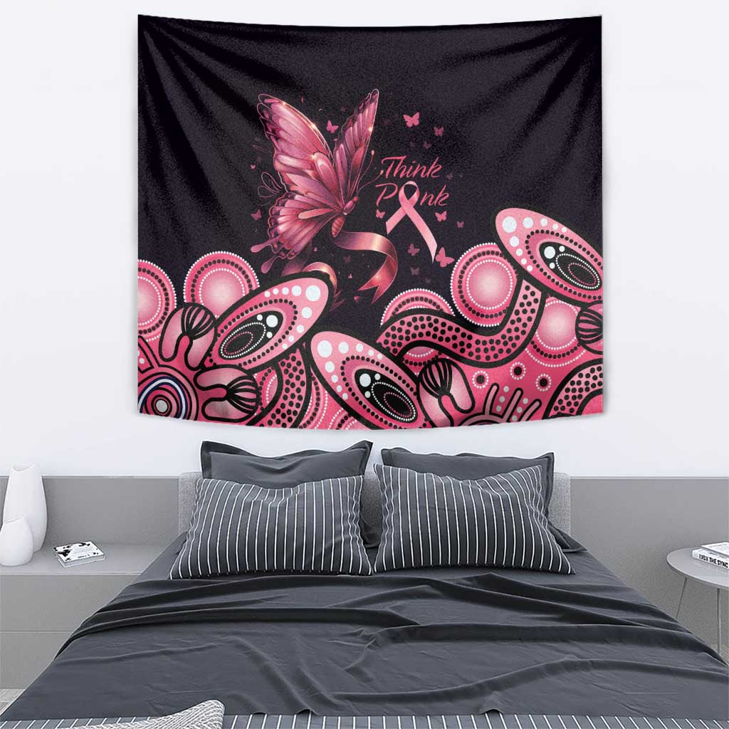 Think Pink Butterfly Ribbon Aboriginal Art Tapestry