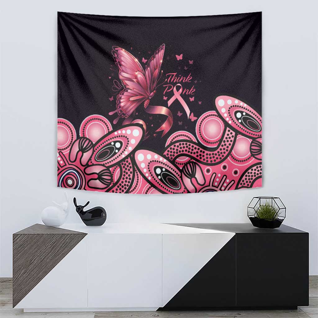 Think Pink Butterfly Ribbon Aboriginal Art Tapestry