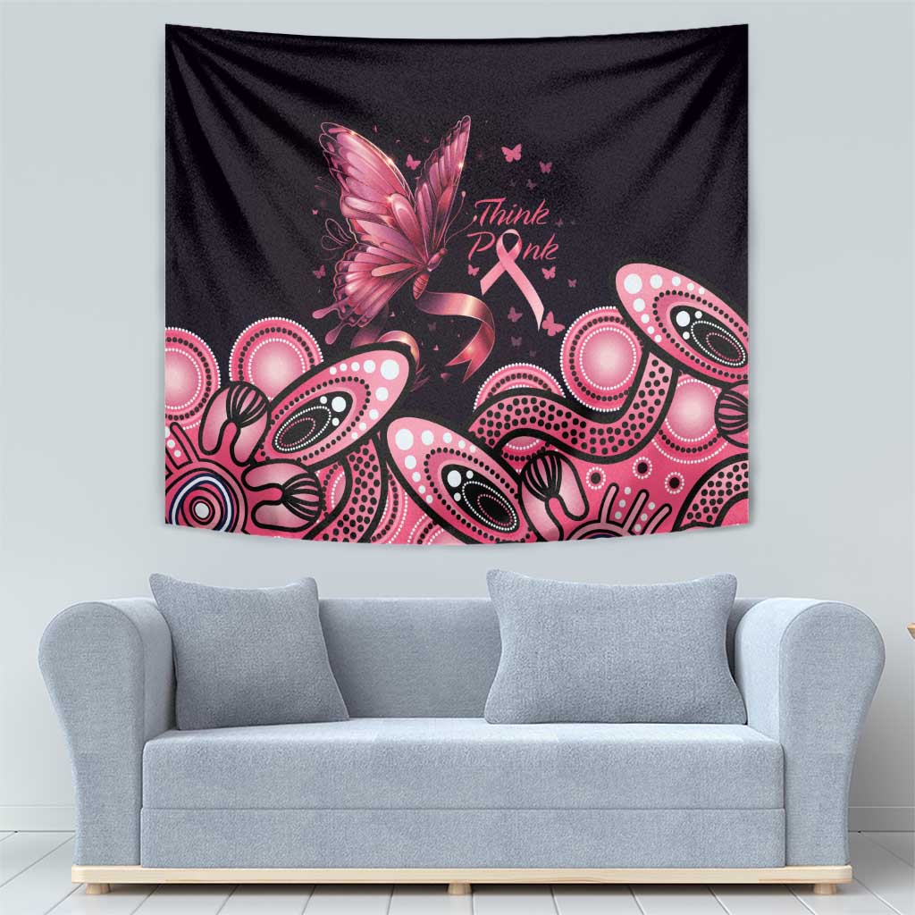 Think Pink Butterfly Ribbon Aboriginal Art Tapestry