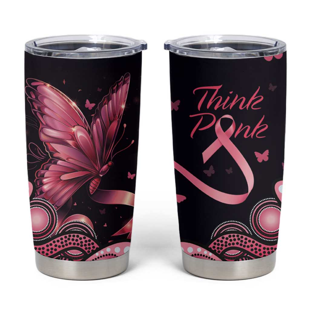 Think Pink Butterfly Ribbon Aboriginal Art Tumbler Cup