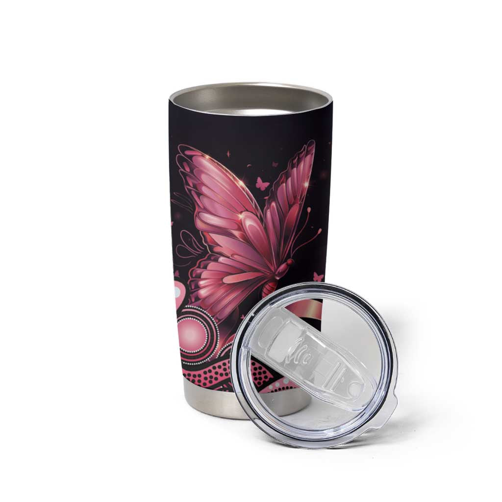 Think Pink Butterfly Ribbon Aboriginal Art Tumbler Cup