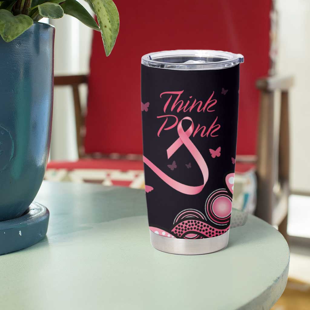 Think Pink Butterfly Ribbon Aboriginal Art Tumbler Cup