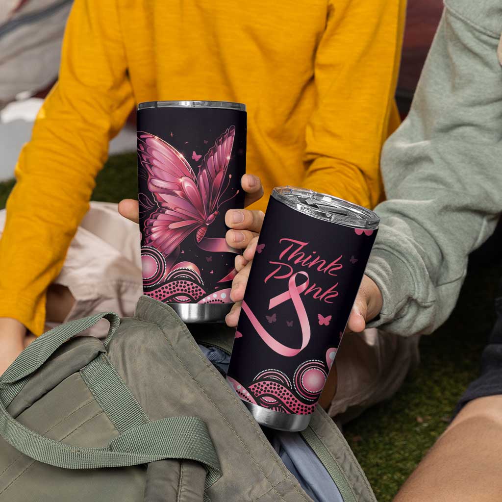 Think Pink Butterfly Ribbon Aboriginal Art Tumbler Cup