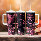 Think Pink Butterfly Ribbon Aboriginal Art Tumbler With Handle