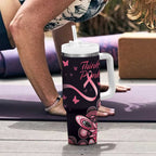 Think Pink Butterfly Ribbon Aboriginal Art Tumbler With Handle