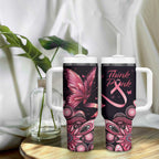 Think Pink Butterfly Ribbon Aboriginal Art Tumbler With Handle