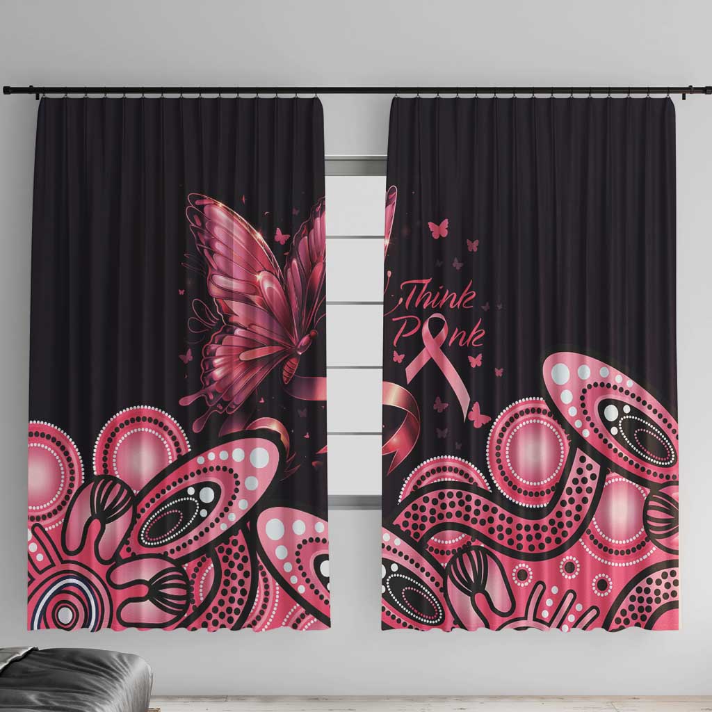 Think Pink Butterfly Ribbon Aboriginal Art Window Curtain