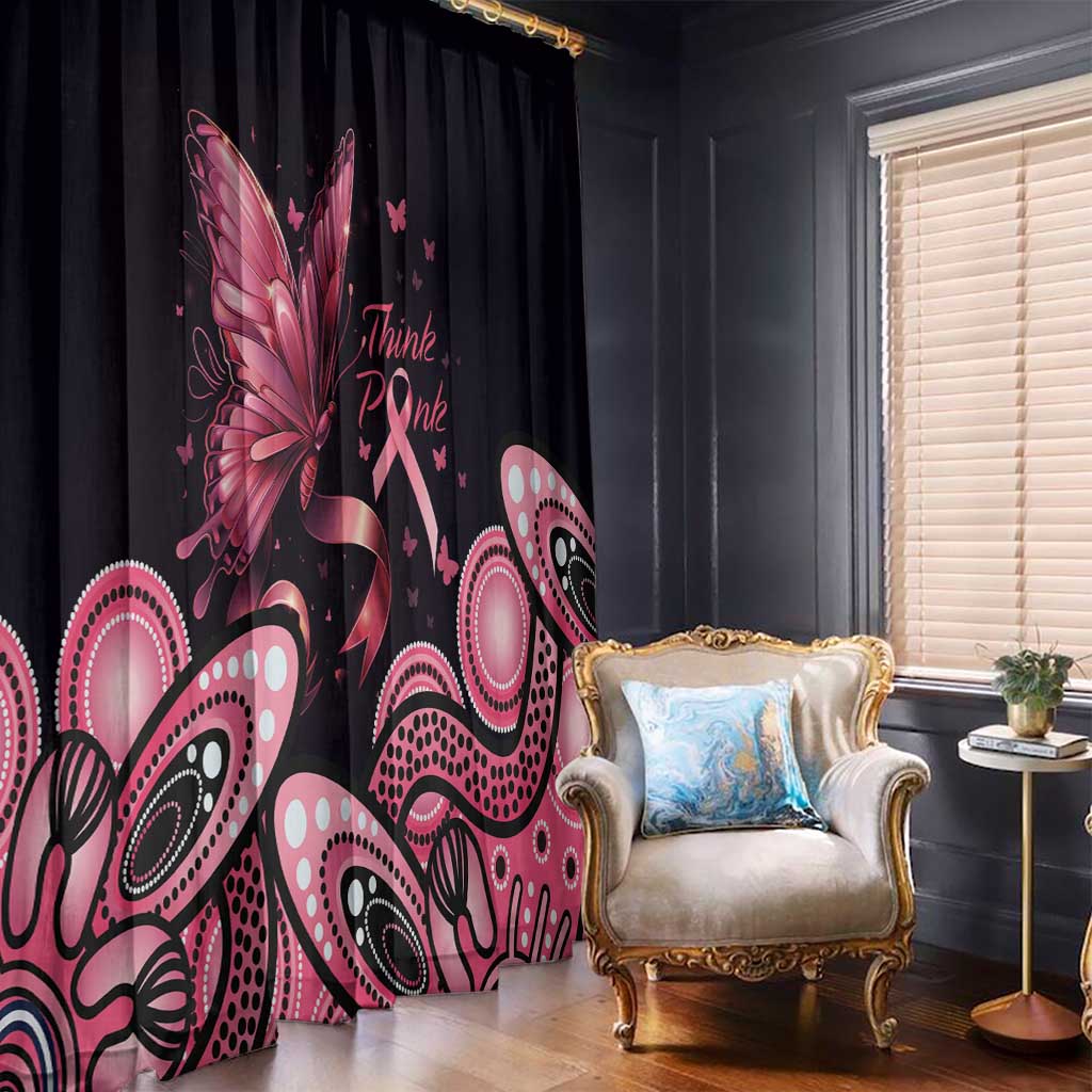 Think Pink Butterfly Ribbon Aboriginal Art Window Curtain