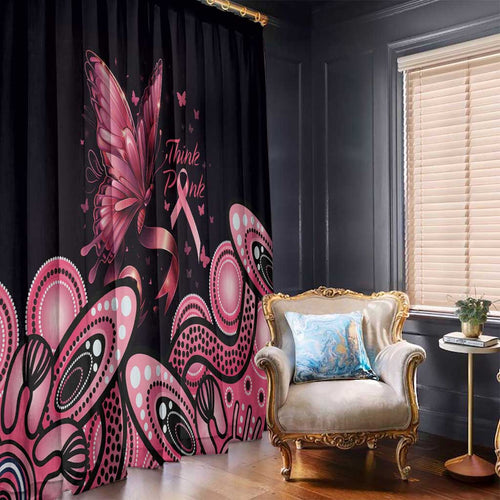 Think Pink Butterfly Ribbon Aboriginal Art Window Curtain