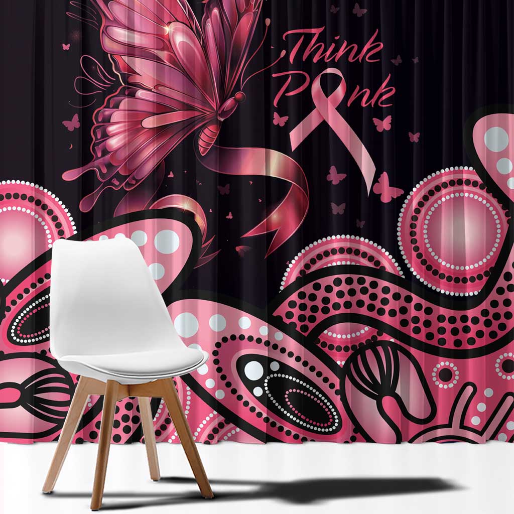 Think Pink Butterfly Ribbon Aboriginal Art Window Curtain