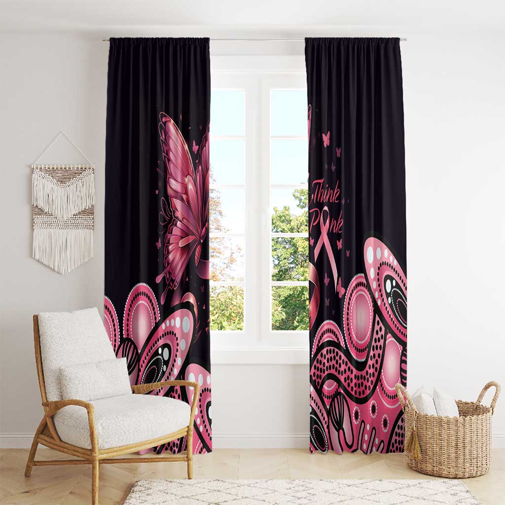Think Pink Butterfly Ribbon Aboriginal Art Window Curtain