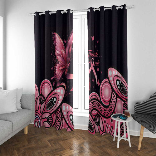 Think Pink Butterfly Ribbon Aboriginal Art Window Curtain