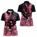 Think Pink Butterfly Ribbon Aboriginal Art Women Polo Shirt