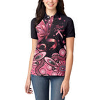 Think Pink Butterfly Ribbon Aboriginal Art Women Polo Shirt