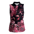 Think Pink Butterfly Ribbon Aboriginal Art Women Sleeveless Polo Shirt