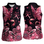 Think Pink Butterfly Ribbon Aboriginal Art Women Sleeveless Polo Shirt