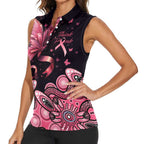 Think Pink Butterfly Ribbon Aboriginal Art Women Sleeveless Polo Shirt