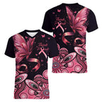 Think Pink Butterfly Ribbon Aboriginal Art Women V-Neck T-Shirt