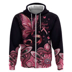 Think Pink Butterfly Ribbon Aboriginal Art Zip Hoodie