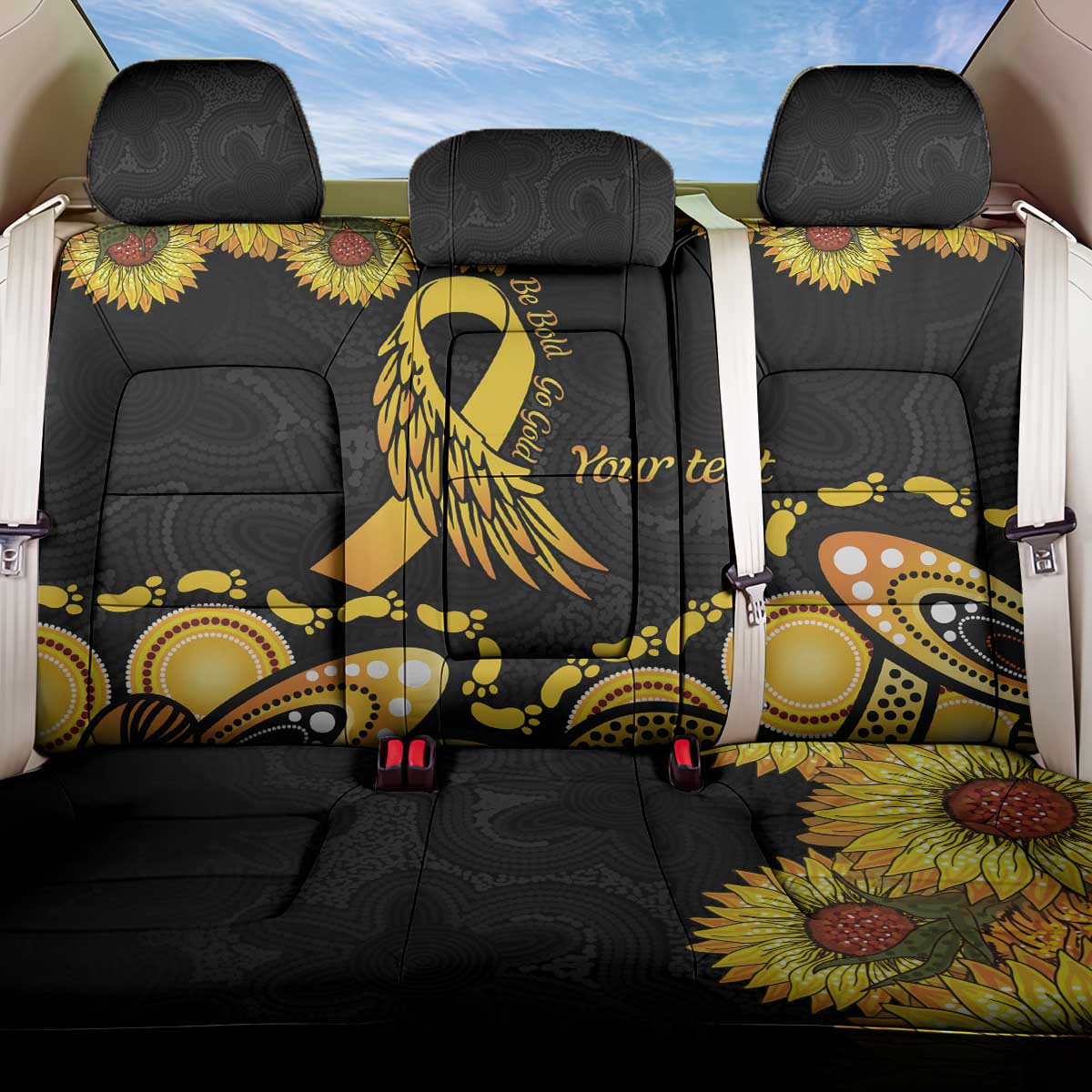 Be Bold Go Gold Aboriginal Ribbon Childhood Personalised Back Car Seat Cover