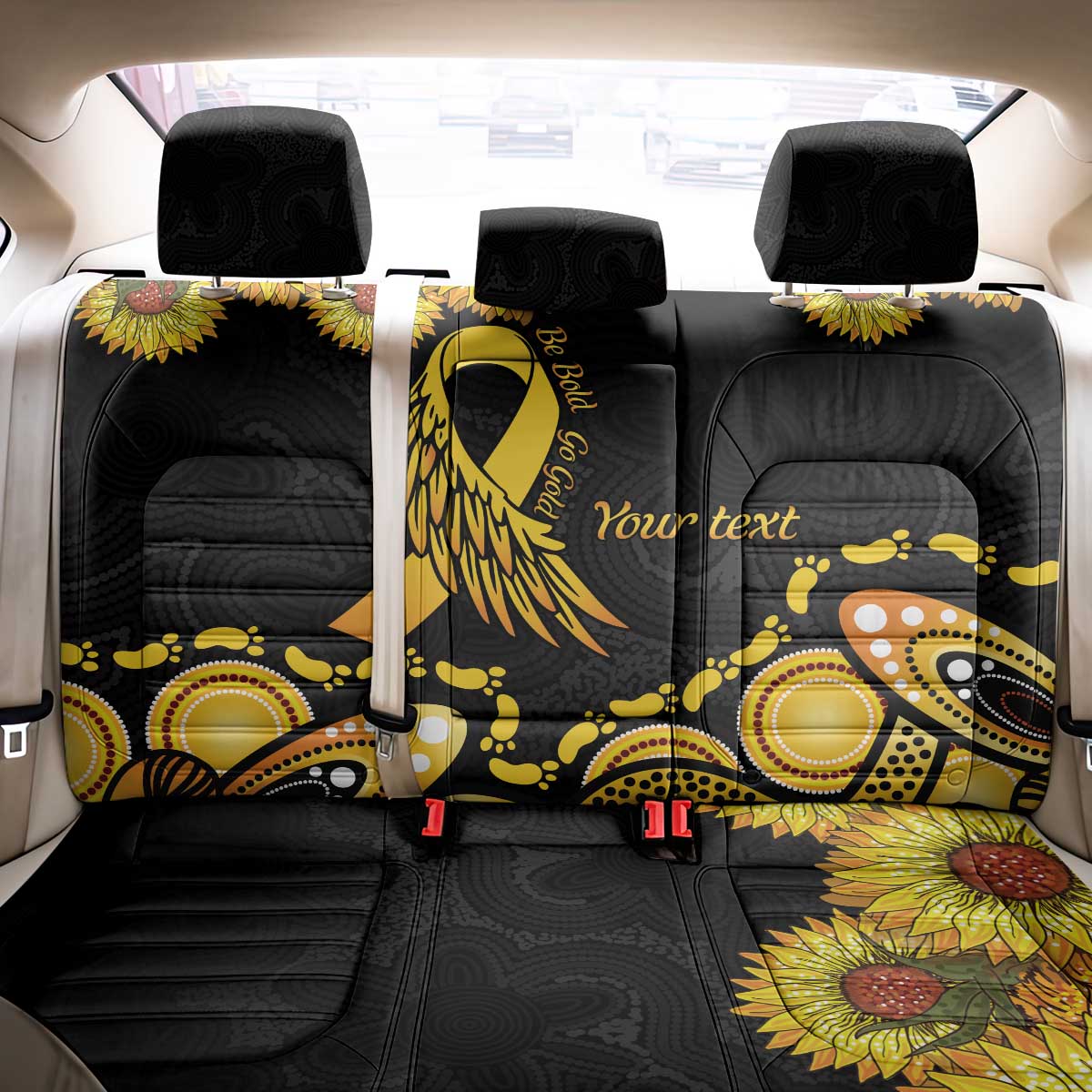 Be Bold Go Gold Aboriginal Ribbon Childhood Personalised Back Car Seat Cover