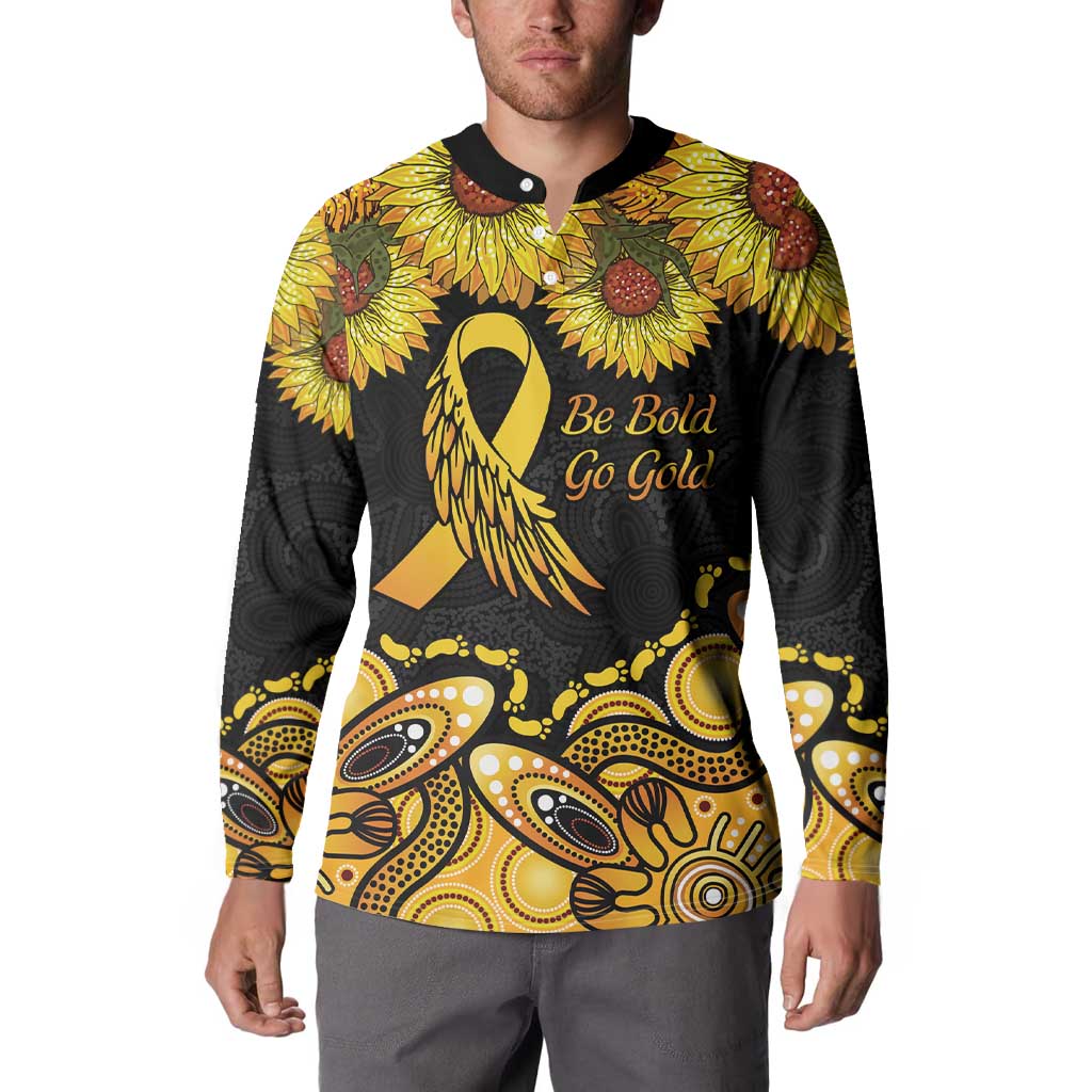 Be Bold Go Gold Aboriginal Ribbon Childhood Personalised Button Sweatshirt