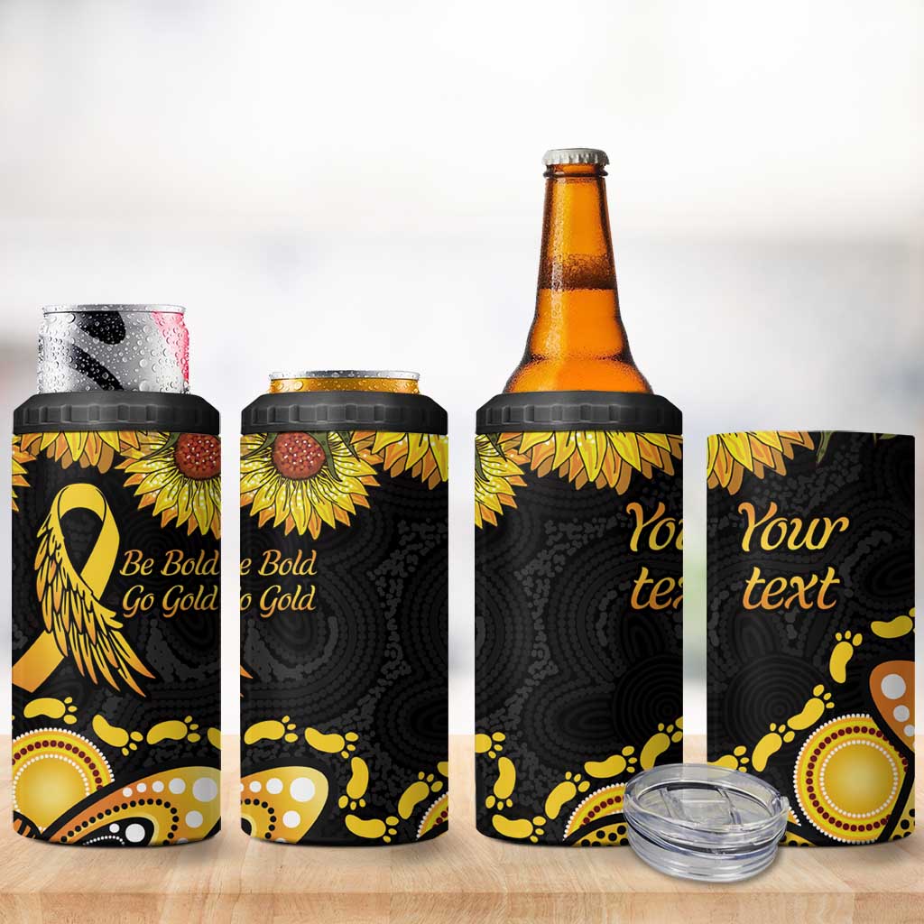 Be Bold Go Gold Aboriginal Ribbon Childhood Personalised 4 in 1 Can Cooler Tumbler