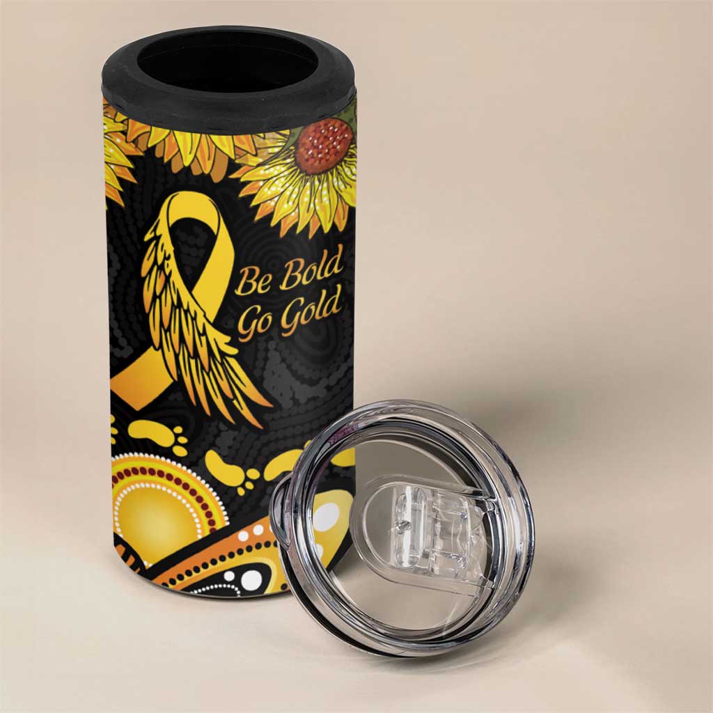 Be Bold Go Gold Aboriginal Ribbon Childhood Personalised 4 in 1 Can Cooler Tumbler