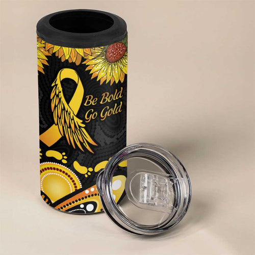 Be Bold Go Gold Aboriginal Ribbon Childhood Personalised 4 in 1 Can Cooler Tumbler