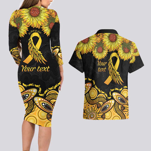 Be Bold Go Gold Aboriginal Ribbon Childhood Personalised Couples Matching Long Sleeve Bodycon Dress and Hawaiian Shirt