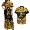 Be Bold Go Gold Aboriginal Ribbon Childhood Personalised Couples Matching Off Shoulder Maxi Dress and Hawaiian Shirt