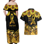 Be Bold Go Gold Aboriginal Ribbon Childhood Personalised Couples Matching Off Shoulder Maxi Dress and Hawaiian Shirt