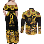 Be Bold Go Gold Aboriginal Ribbon Childhood Personalised Couples Matching Off Shoulder Maxi Dress and Long Sleeve Button Shirt