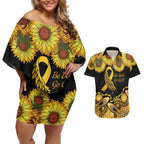 Be Bold Go Gold Aboriginal Ribbon Childhood Personalised Couples Matching Off Shoulder Short Dress and Hawaiian Shirt